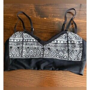 Vacation Hapari beach Black White Tribal Print Swim bikini Top Women’s Large